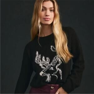 Anthropologie Oh Deer Black and White Reindeer Sweater S